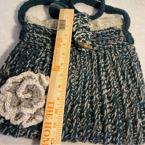 Handmade Chunky Knit Hobo Bag crossbody Purse carry all Boho Hippie green tan - Picture 12 of 16